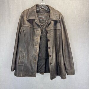 VTG‎ Leather Limited Brown Leather Thermolite Removable Lining Button Jacket L